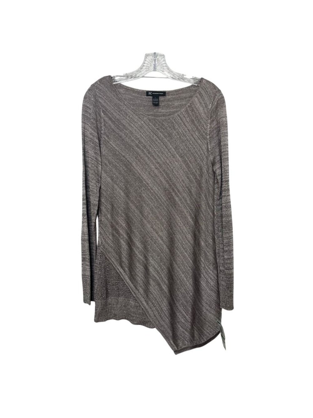 INC International Concepts Shirt Sweater Metallic Asymmetrical Hem Large Gray Ne